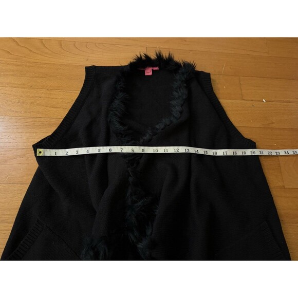 Lilly Pulitzer Black Size Large Open Cardigan Sweater Faux Fur Trim Cotton Money - Picture 7 of 8